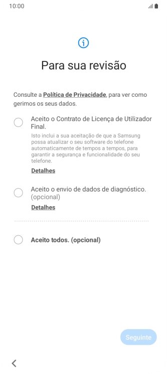 Prima o campo ao lado das definições pretendidas para as selecionar.