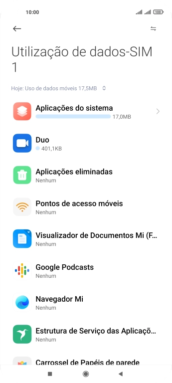 O consumo de dados de cada aplicação é mostrado sob o nome da aplicação.
