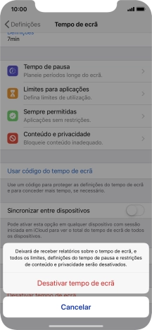 Prima Desactivar tempo de ecrã.