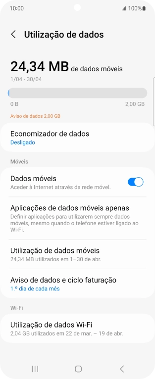 O consumo total de dados é agora mostrado no ecrã.