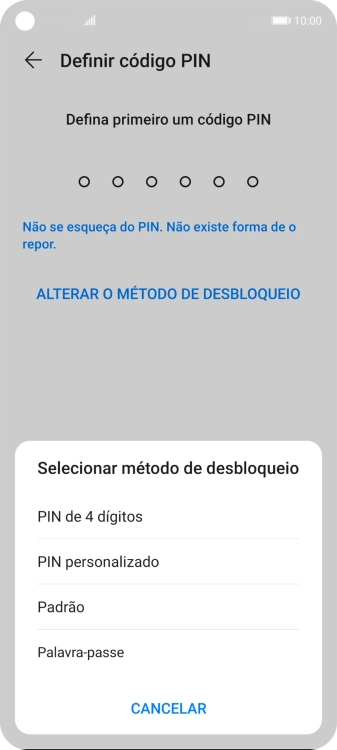 Prima o código de bloqueio do telefone pretendido e siga as indicações no ecrã para estabelecer um código de bloqueio adicional.