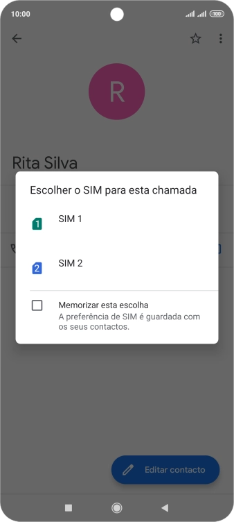 Prima o cartão SIM pretendido.