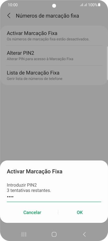 Introduza o código PIN2 e prima OK.