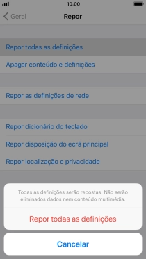 Prima Repor todas as definições.