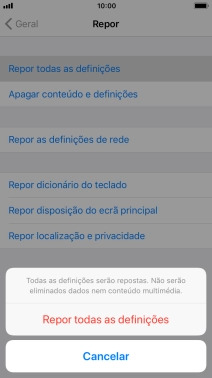 Prima Repor todas as definições.