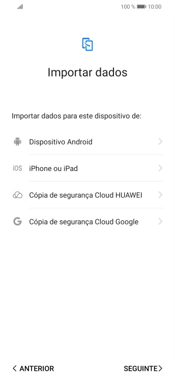 É possível transferir conteúdo de outro telefone quando o telefone for ativado antes da primeira utilização e quando o telefone tiver sido reiniciado. Quando esta imagem for mostrada no ecrã, o telefone está pronto para transferir conteúdo de outro telefone.