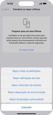 Prima Repor todas as definições.