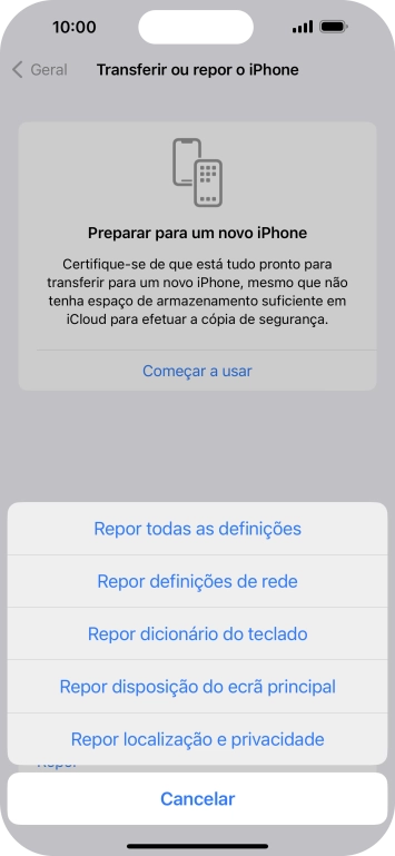 Prima Repor todas as definições.