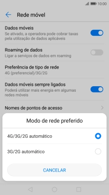 Prima o tipo de rede pretendido.
