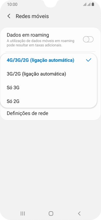 Prima o tipo de rede pretendido.