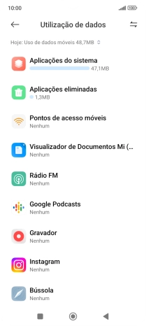O consumo de dados de cada aplicação é mostrado sob o nome da aplicação.