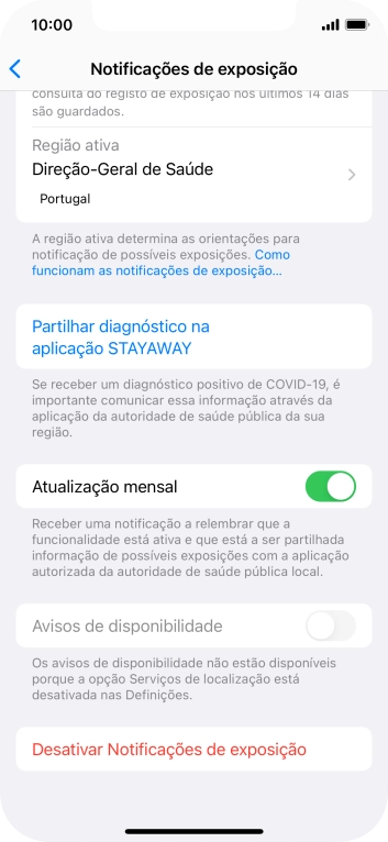 Prima Desativar Notificações de exposição.