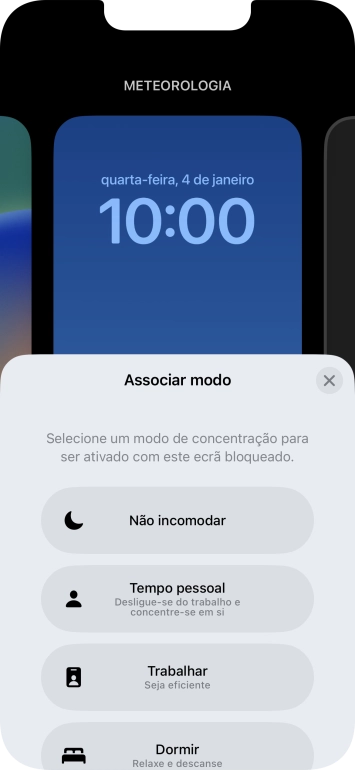 Prima o modo de concentração pretendido.