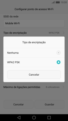 Prima WPA2 PSK para proteger o hotspot Wi-Fi com uma password.