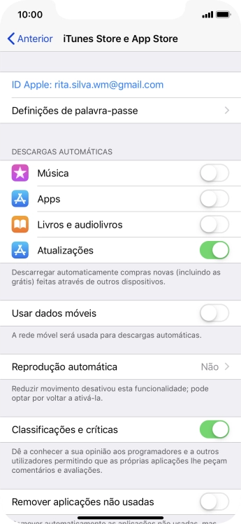 Prima o indicador junto ao tipo de conteúdo pretendido para ativar ou desativar a função.