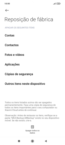 Prima Apagar todos os dados.