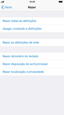 Prima Repor todas as definições.