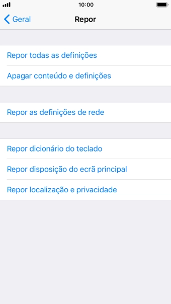 Prima Repor todas as definições.