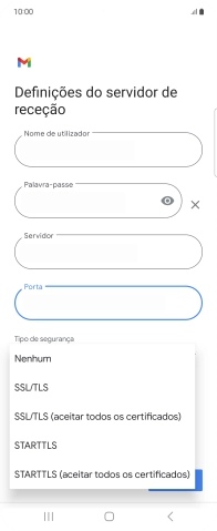 Prima SSL/TLS para ativar a função.