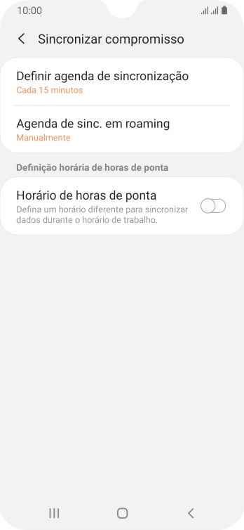 Prima Definir agenda de sincronização.
