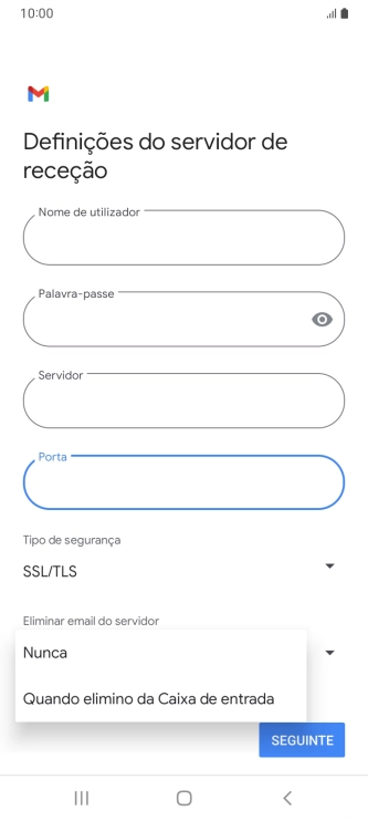 Prima Nunca para manter os e-mails no servidor quando estes são apagados no telefone.