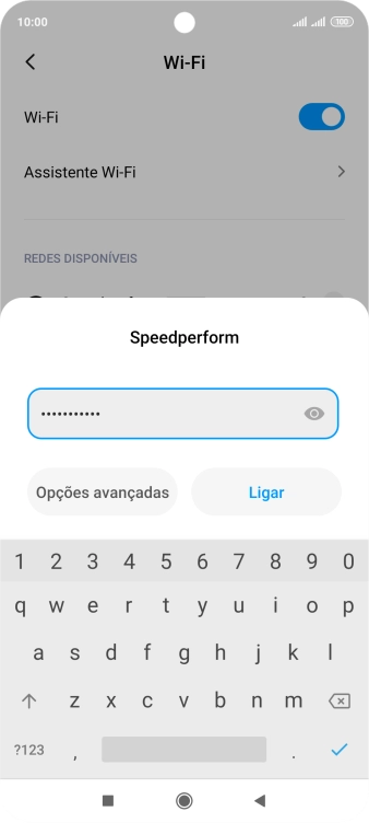 Introduza a password da rede Wi-Fi e prima Ligar.