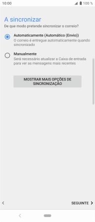 Prima MOSTRAR MAIS OPÇÕES DE SINCRONIZAÇÃO.
