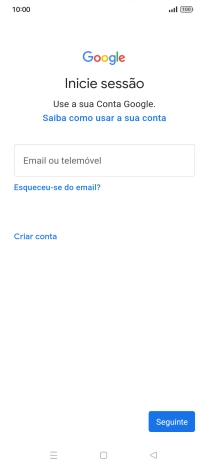 Se não tiver uma conta Google, prima Criar conta e siga as indicações no ecrã para criar uma conta.