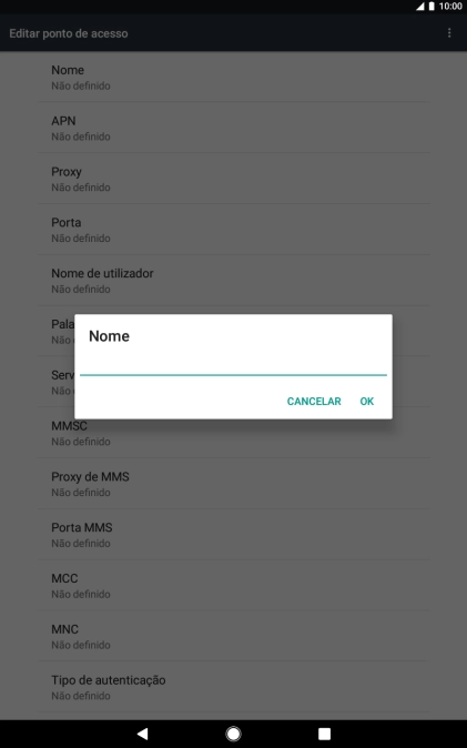 Introduza Vodafone Internet e prima OK.