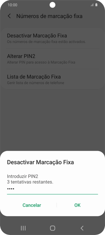 Introduza o código PIN2 e prima OK.
