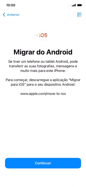 Antes de ser possível transferir conteúdo para o seu telefone, é necessário instalar a app 
