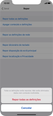 Prima Repor todas as definições.