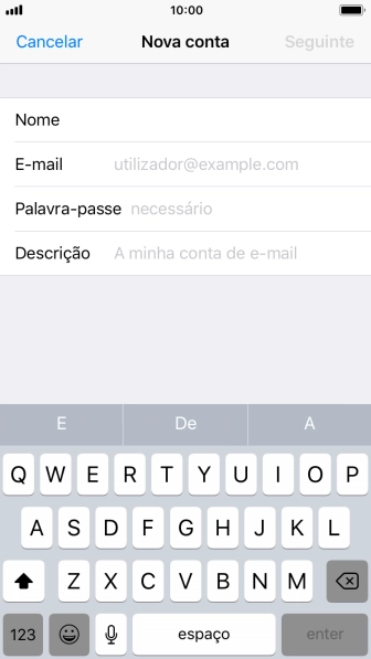 Prima E-mail e introduza o seu endereço de e-mail Vodafone.