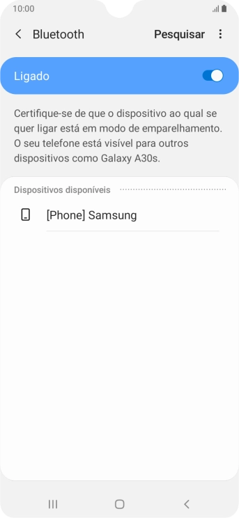 Prima o dispositivo Bluetooth pretendido e siga as indicações no ecrã para emparelhar o dispositivo pretendido com o telefone.