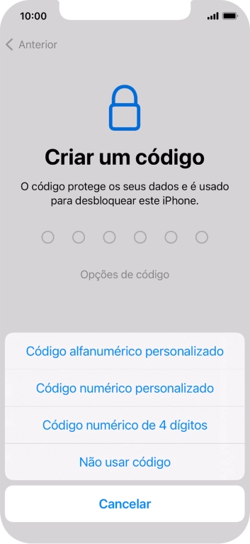 Siga as indicações no ecrã para ativar a utilização do código de bloqueio do telefone ou prima Não usar código.