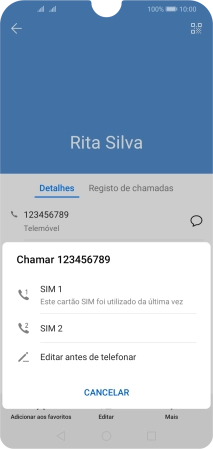 Prima o cartão SIM pretendido.