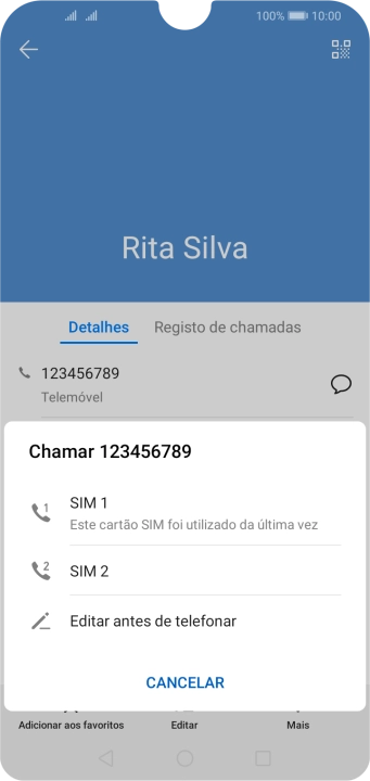 Prima o cartão SIM pretendido.
