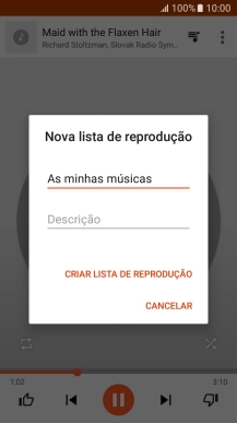 Introduza o nome pretendido para a lista de reprodução e prima CRIAR LISTA DE  REPRODUÇÃO.