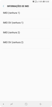 O código IMEI para o cartão SIM pretendido é agora mostrado no ecrã.