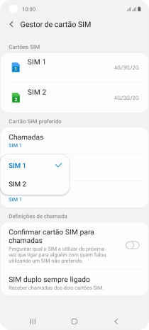 Prima o cartão SIM pretendido.