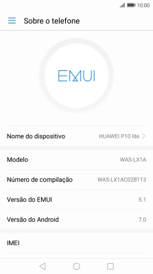 O código IMEI é mostrado no ecrã.