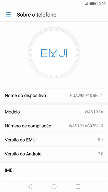 O código IMEI é mostrado no ecrã.