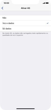 Para desativar o uso de 4G, prima Não.