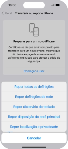 Prima Repor todas as definições.
