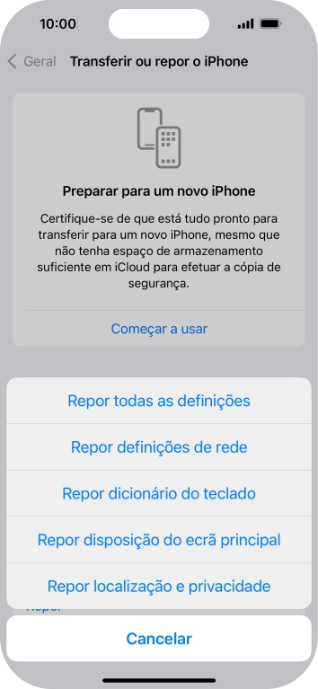 Prima Repor todas as definições.