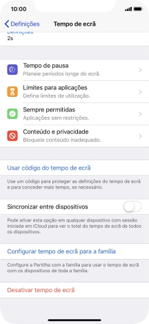 Prima Configurar tempo de ecrã para a familia e siga as indicações no ecrã para escolher as definições do Tempo de ecrã para a família.