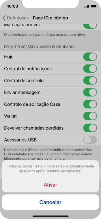 Se ativar a função, prima Ativar.