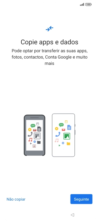 É possível transferir conteúdo de outro telefone quando o telefone for ativado antes da primeira utilização e quando o telefone tiver sido reiniciado. Quando esta imagem for mostrada no ecrã, o telefone está pronto para transferir conteúdo de outro telefone.