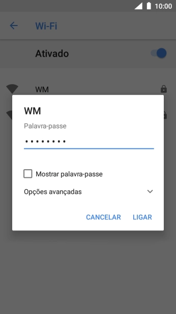 Introduza a password da rede Wi-Fi e prima LIGAR.