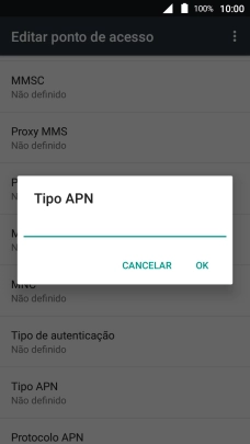 Introduza default e prima OK.